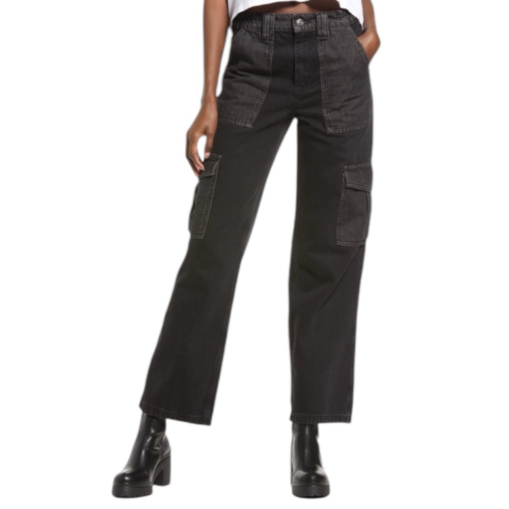 BDG Urban Outfitters black denim skate fit utility cargo jeans 30W NEW NWT